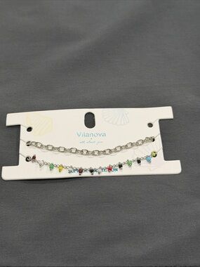 Silver Chain Bracelet Set with Multicolor Beads
